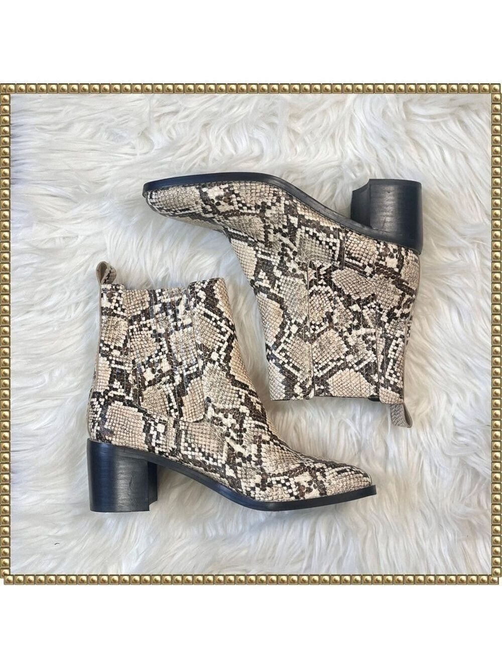 Nordstrom Leather Snakeskin Block Heel Boots Size 8.5